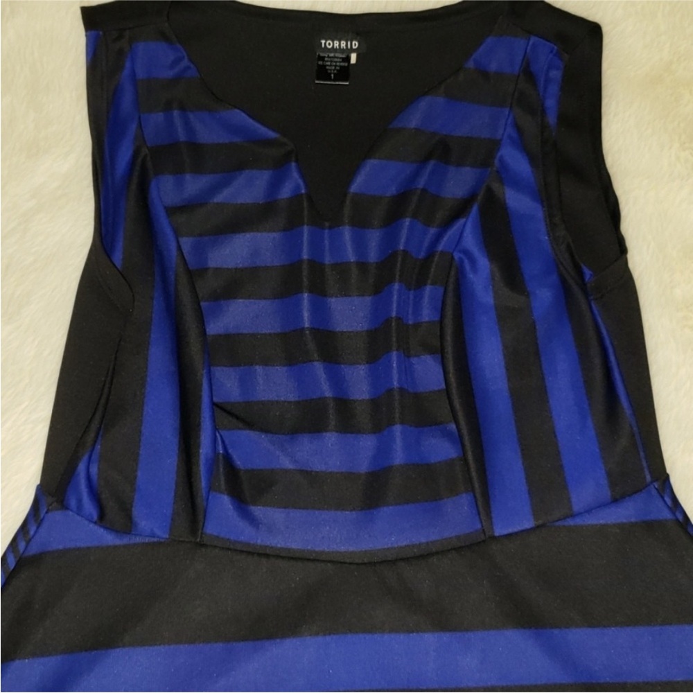 TORRID Plus Size Elegant Blue and Black Striped Midi Dress. EUC - Like New. - Picture 3 of 6
